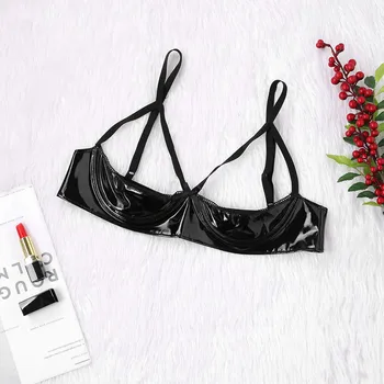 

Erotic Sexy Leather Lingerie Women Open Bust Bra Sexy Underwear Porno Langerie Mujer Temptation Babydoll Sexy Costumes Plus Size