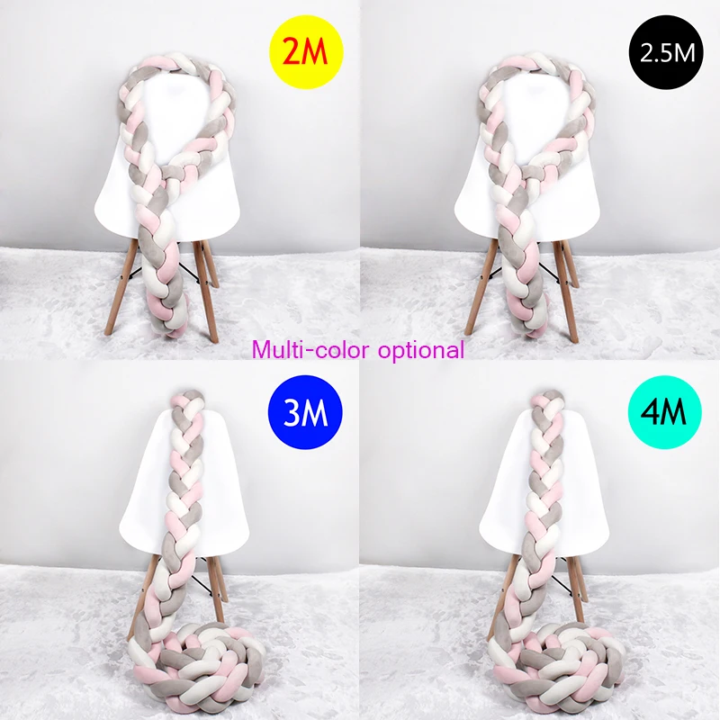 2.5M 3M Length Knot Newborn Bumper Long Knotted Braid Pillow Baby Bed Bumper in the Soft Crib Infant Room Decor