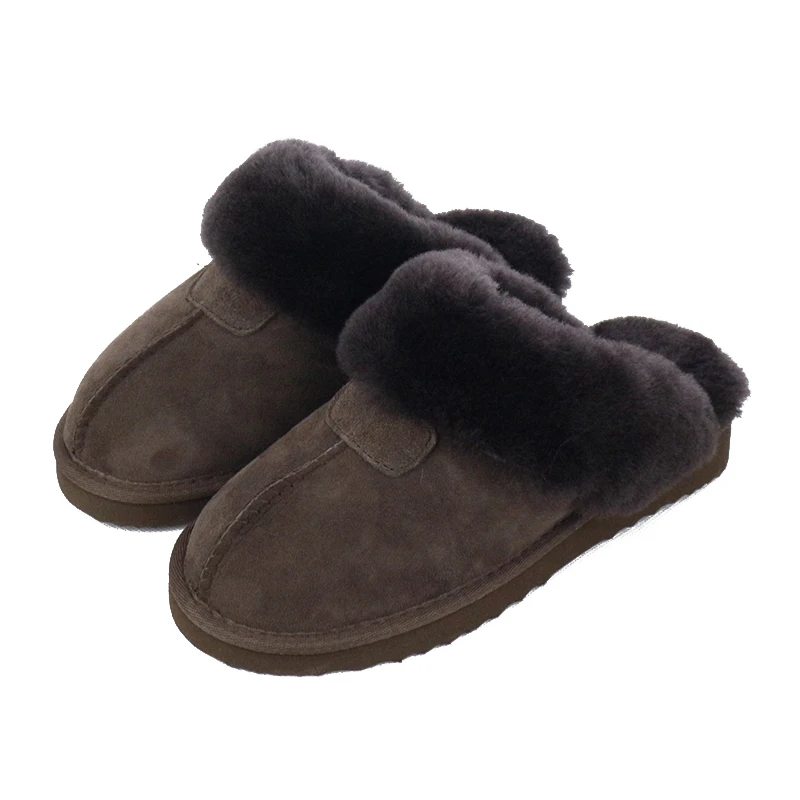 UVWP женская домашняя обувь из натуральной овечьей кожи с натуральным мехом; зимние тапочки для женщин; домашняя обувь; теплые шерстяные тапочки - Цвет: Chocolate