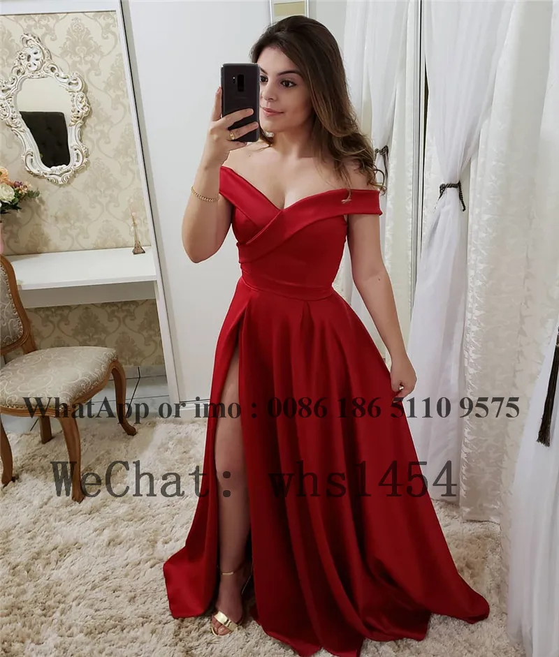Mbcullyd сексуальное платье с открытым плечом длинное с высокой стороны Сплит А-силуэта вечернее платье вечерние платья для женщин Выпускные платья - Цвет: Красный