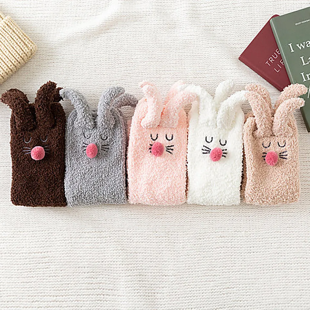 Модные женские длинные зимние теплые мягкие носки-тапочки с заячьими ушками, длинные носки для сна, calcetas largas mujer, чулки женски