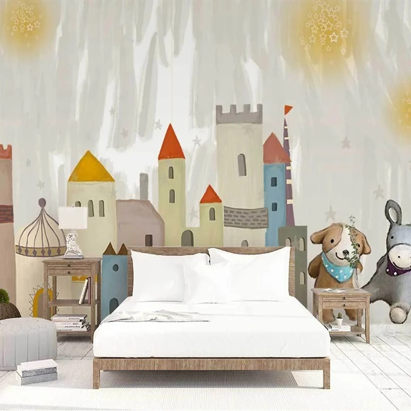 Custom Any Size 3D Wallpaper Self-Adhesive Modern Minimalist Nordic Cartoon Watercolor Fairy Tale World Children's Room Backgrou