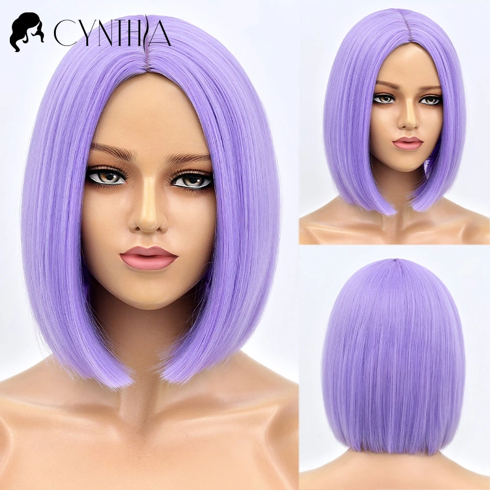 

Purple Short Bob Synthetic Wigs For Women Lolita Cosplay Party Natural Hair 14inch 150% Denisty Heat Resistant Perruque Bob