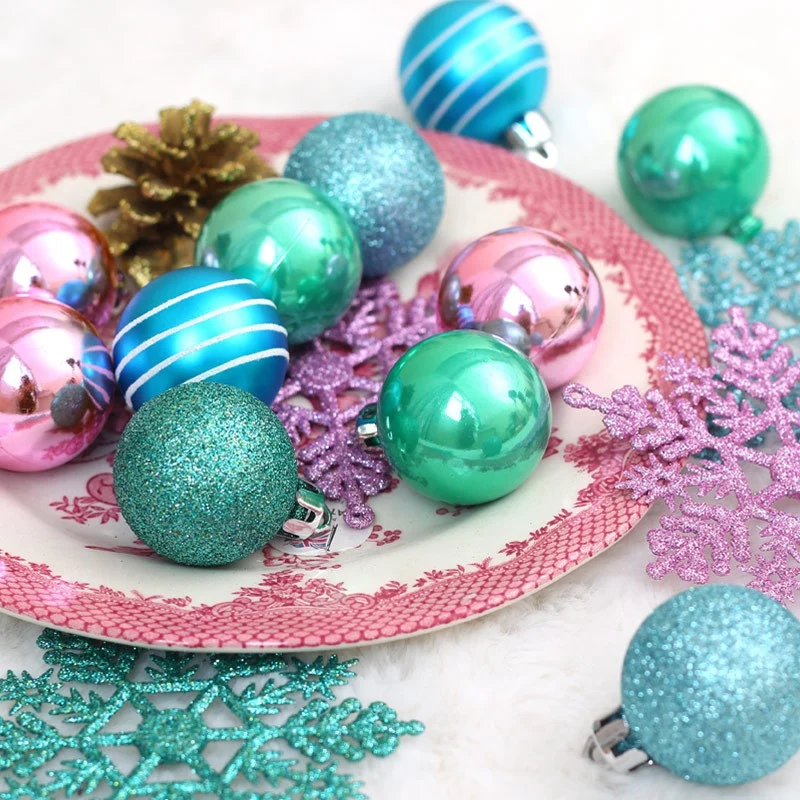 

24Pcs Colorful Christmas Ball Ornaments Snowflake Pendants Kit Shatterproof Christmas Tree Baubles Ornament Xmas Decorations