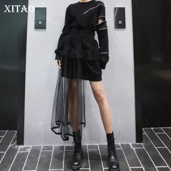 

XITAO Irregular Mesh Skirt Fashion New Women 2020 Spring Patchwork Elastic Waist High Waist Minority Casual Skirt ZLL4714