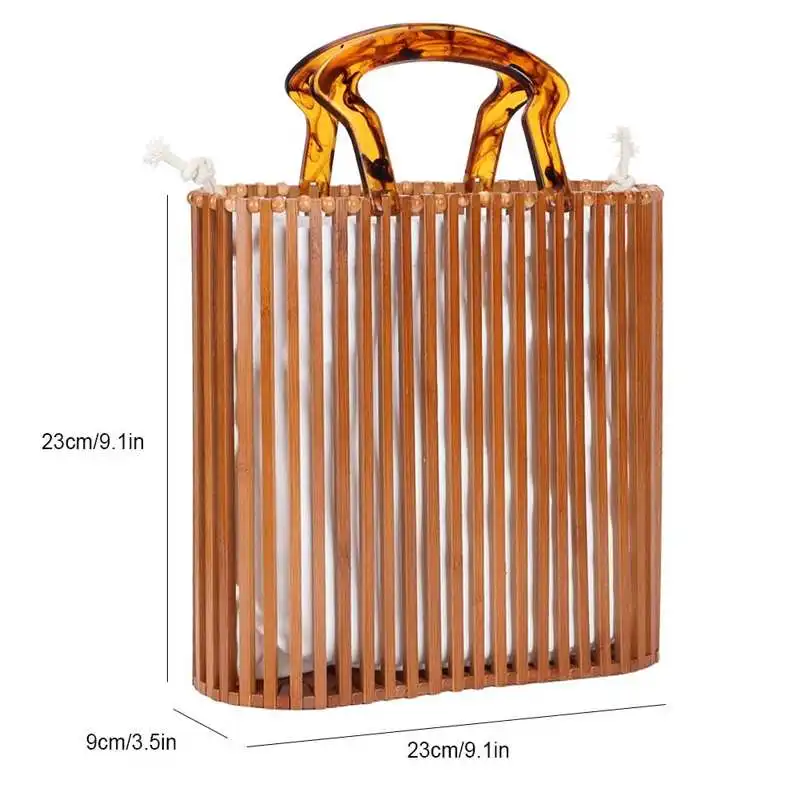 Handles Purse Beach Bag Bamboo Handbag Makeup Travel Shopping with Acrylic Handle for Holiday Mobile phone Wallet 2