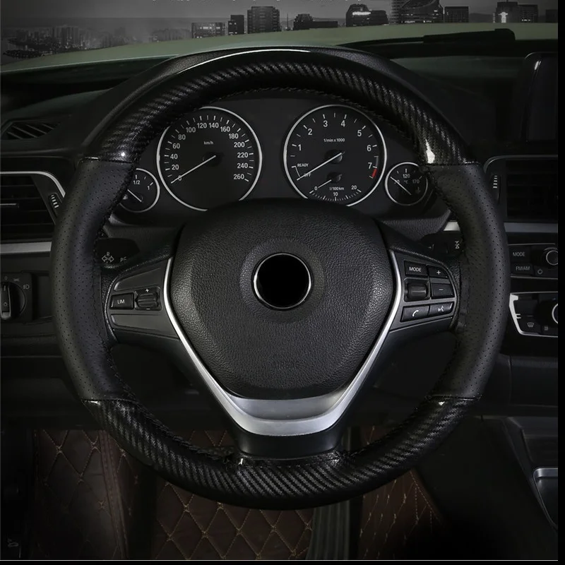 Deluxe Carbon Fiber Hand-stitched Leather Steering Wheel Cover