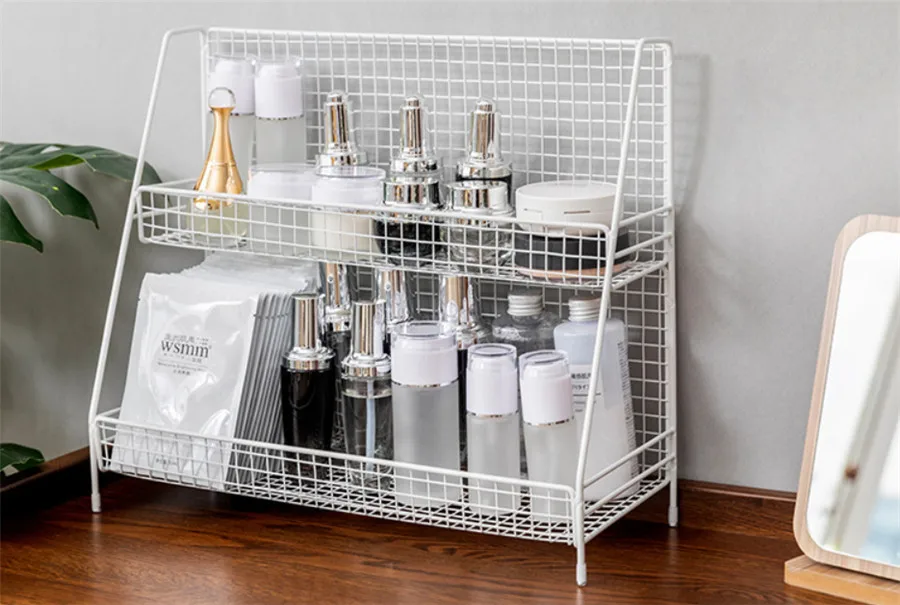 

Two-Layers Bathroom Organizer Holders Iron Art Jewelry Groceries Shelves Bathroom Table Organizer Kitchen Seasoning Rack