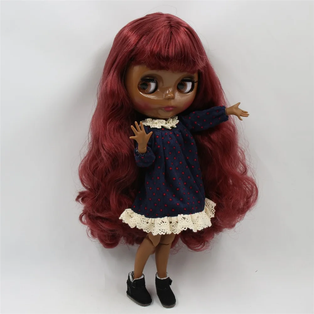 Neo Blythe Doll with Red Hair, Black Skin, Shiny Cute Face & Custom Jointed Body 2