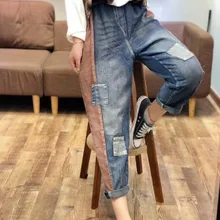 Новые джинсы женские s мыть вышивка рваные джинсовые брюки женская мода молния с эластичной резинкой на поясе ковбойские шаровары большие размеры