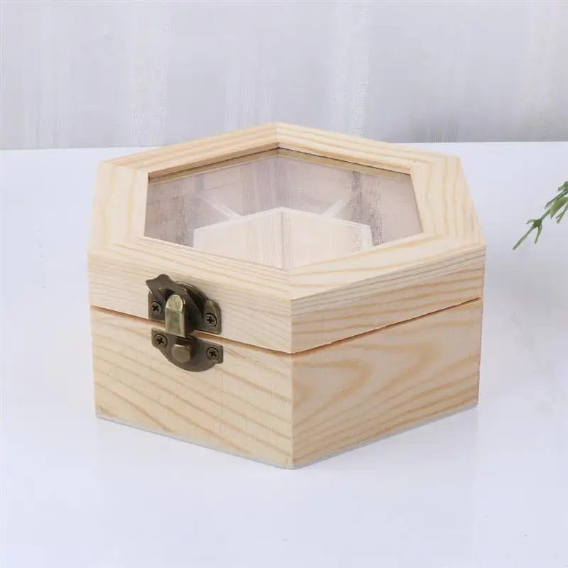 Storage Box Plain Wooden Hexagonal Storage Jewelry Wood Craft Case Handmad SU 