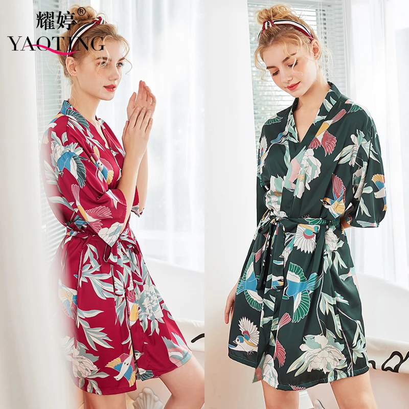 

YAOTING new silk style pajama for ladies spring and summer mid-sleeve and plus-size nightgown and bathrobe for home use WP1052