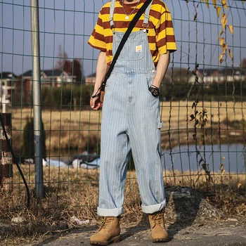 

2020 new overalls men's retro jeans straight tooling jumpsuit trousers