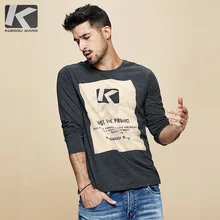 KUEGOU Осенняя хлопковая белая футболка с принтом букв, Мужская футболка, брендовая футболка с длинным рукавом, футболка, модная одежда, топ 1632