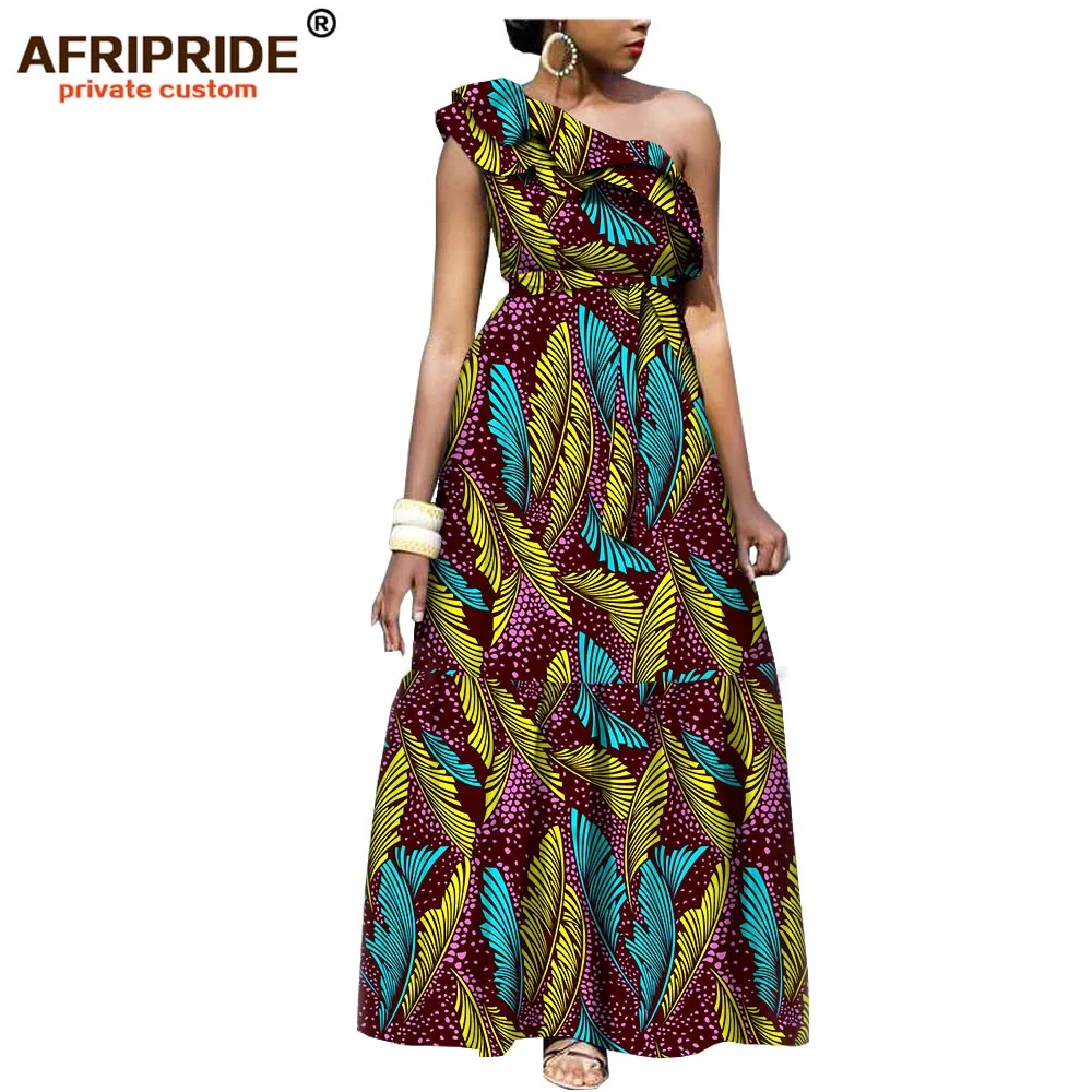Африканская мода, Повседневное платье для женщин, AFRIPRIDE, на заказ, на одно плечо, приталенное и расклешенное, женское, батик, хлопковое платье, A1825111 - Цвет: 547