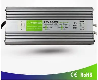 5 Pz/Lotto Fedex Spedizione Veloce Dc 12 V 24V Led Driver 200W Impermeabile Ip67 12 Volt Alimentatore Led Trasformatore Alimentation 16.6A
