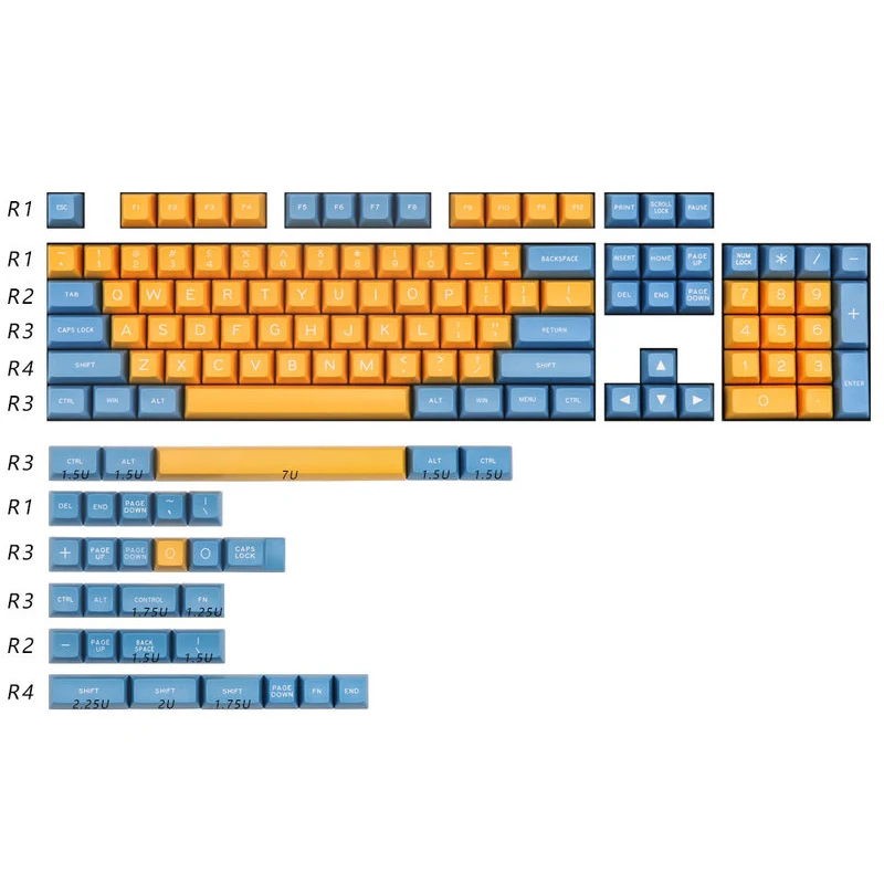 

104 keys SA ABS Material Keycap Ball Cap Two Color Injection Molding Blue yellow Color Custom Mechanical Keyboard Keycap