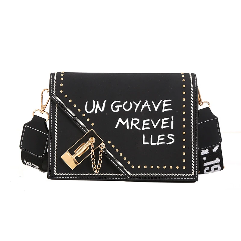 Frosted Letter Single Shoulder Bag Plug Lock Rivet Handbag with Strap for Women Girls Best Sale-WT photo