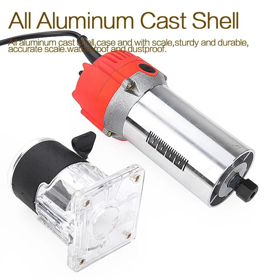 Haowook 220V / 110V 650W Woodworking Electric Trimmer Wood Milling Engraving Slotting Trimming Machine Hand Carving Wood Router