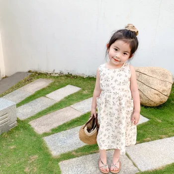 

MILANCEL girls summer clothes girls floral dress back bow dress for girls linen dress