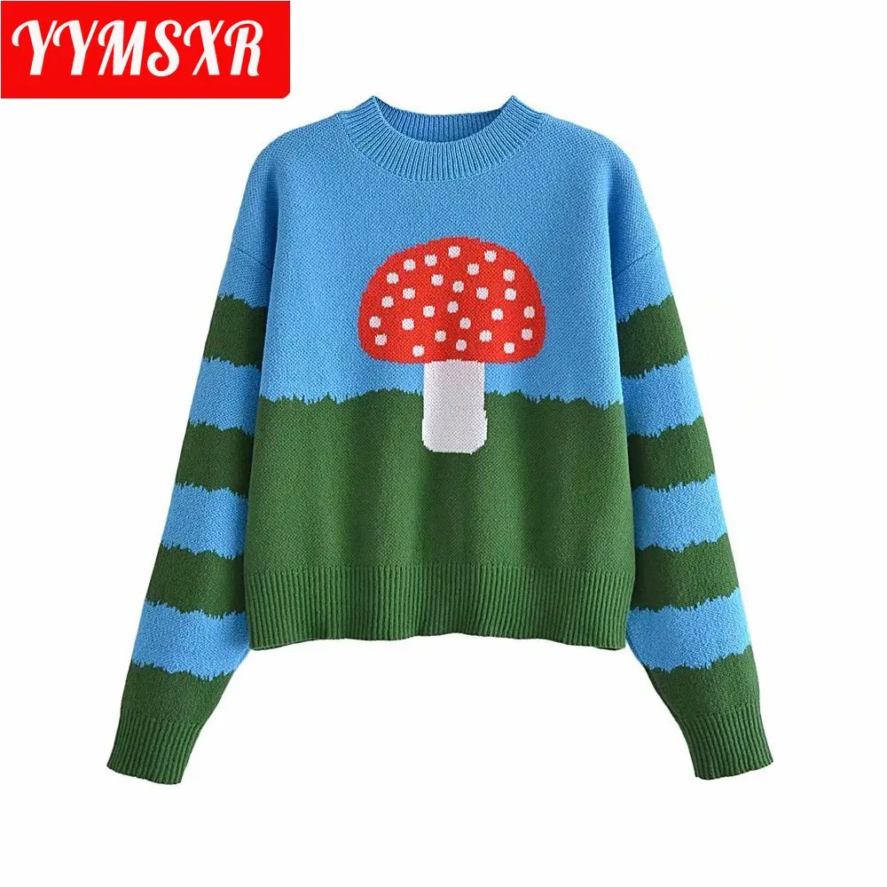 High Quality Sweater Women Knit Bottoming Shirt Autumn and Winter New Mushroom Jacquard Round Neck Pullover Top Elegant Clothes | Женская