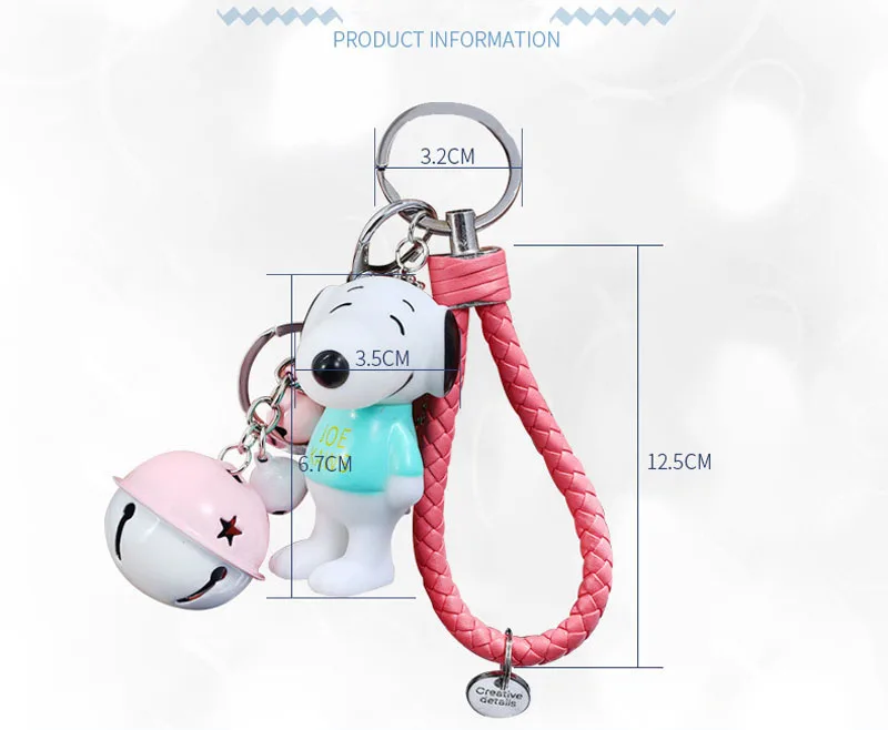 Snoopy Silicone Action& Toy Figures Doll Keychain Bell Leather Rope Cartoon Dog Snoopy Key Chain Ring Pendant Women Bag Pendant