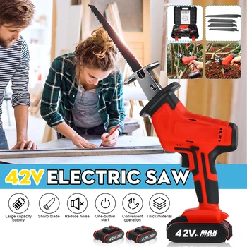 

Doersupp 42V Cordless Reciprocating Saw +4 Saw blades Metal LED Light Cutting Wood Tool Portable Woodworking Cutters 2 Battery