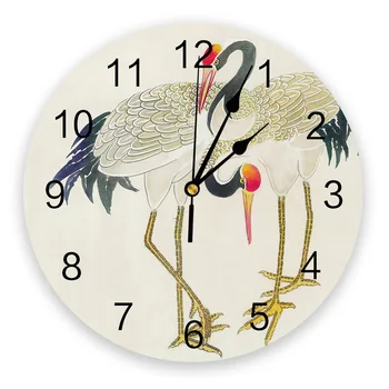 

Circular Wall Clock Animal Crane Wings Feathers Wall Clock Home Decor Bedroom Silent Oclock Watch Wall for Living Room