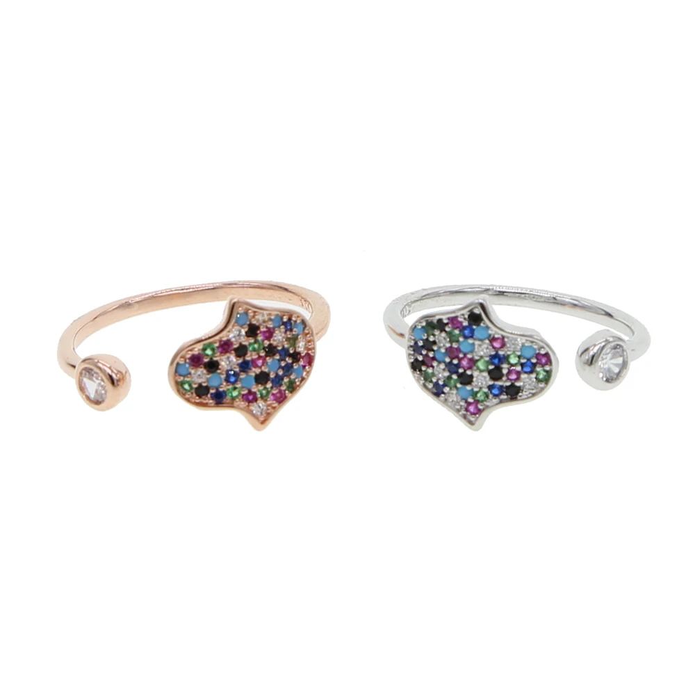 

2018 SILVER ROSE GOLD color jewelry mix color colorful cubic zirconia hamsa hand fatimas hand GOOD LUCK girl ring