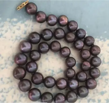 

Fashion jewelry Free Shipping stunning round 11-12mm black red pearl necklace 18inch 14k