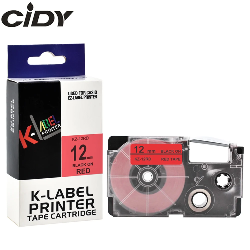 Cidy 1個互換XR12RD xr 12RD赤に黒12ミリメートルラベルテープXR 12RD粘着テープカシオラベルメーカーKL 60 KL