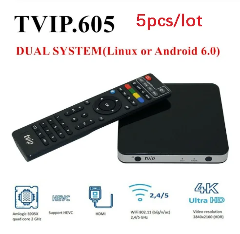TVIP V.605 4K Ультра телеприставка linux и android iptv box 5 шт./лот iptv box mag box