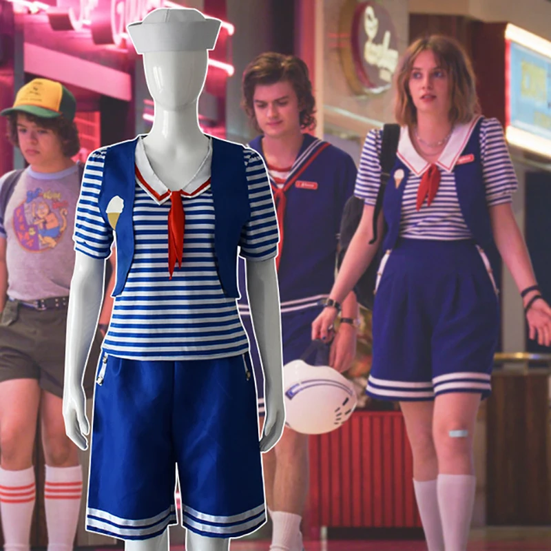 

Adult Kids Stranger Things 3 Scoops Ahoy Robin Cosplay Costume Dress Steve Uniform Working Sailor Suit Halloween Carnival