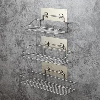 

Bathroom Stainless Steel Rack Free Punching Kitchen Bathroom Storage Rack Toilet Cosmetics Wall Hanging Finishing Storage Rack