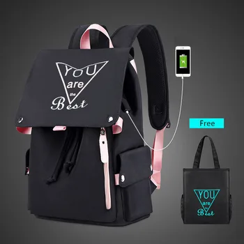 

New School girl schoolbags high quality waterproof USB Interface school bag Laptop bagwomens backbags mochila mujer bolso