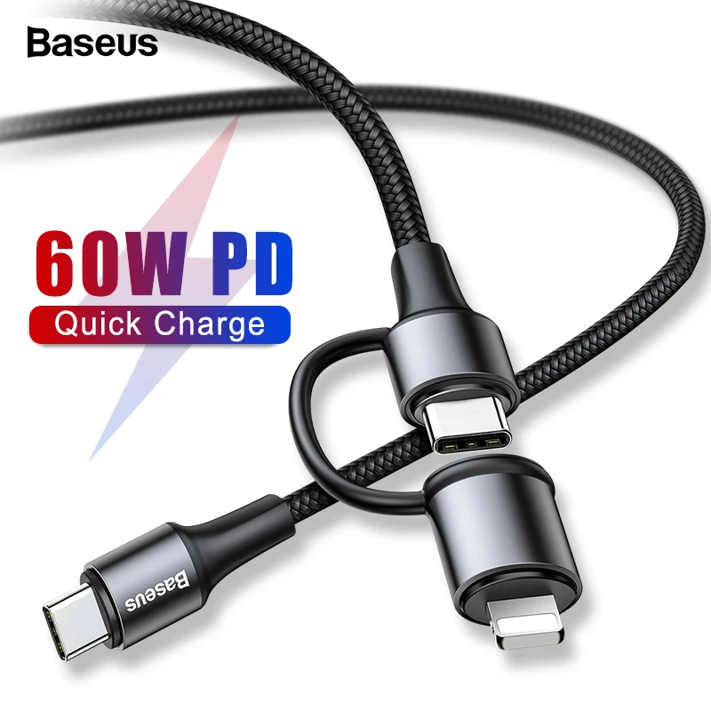 Продажа Baseus 60 Вт font b usb b font type C кабель для iPhone 11 Pro Max Xs Max X font b USB b font C кабель PD Быстрая зарядка зарядное устройство font b USB b font кабель 2 в 1 кабель провод шнур