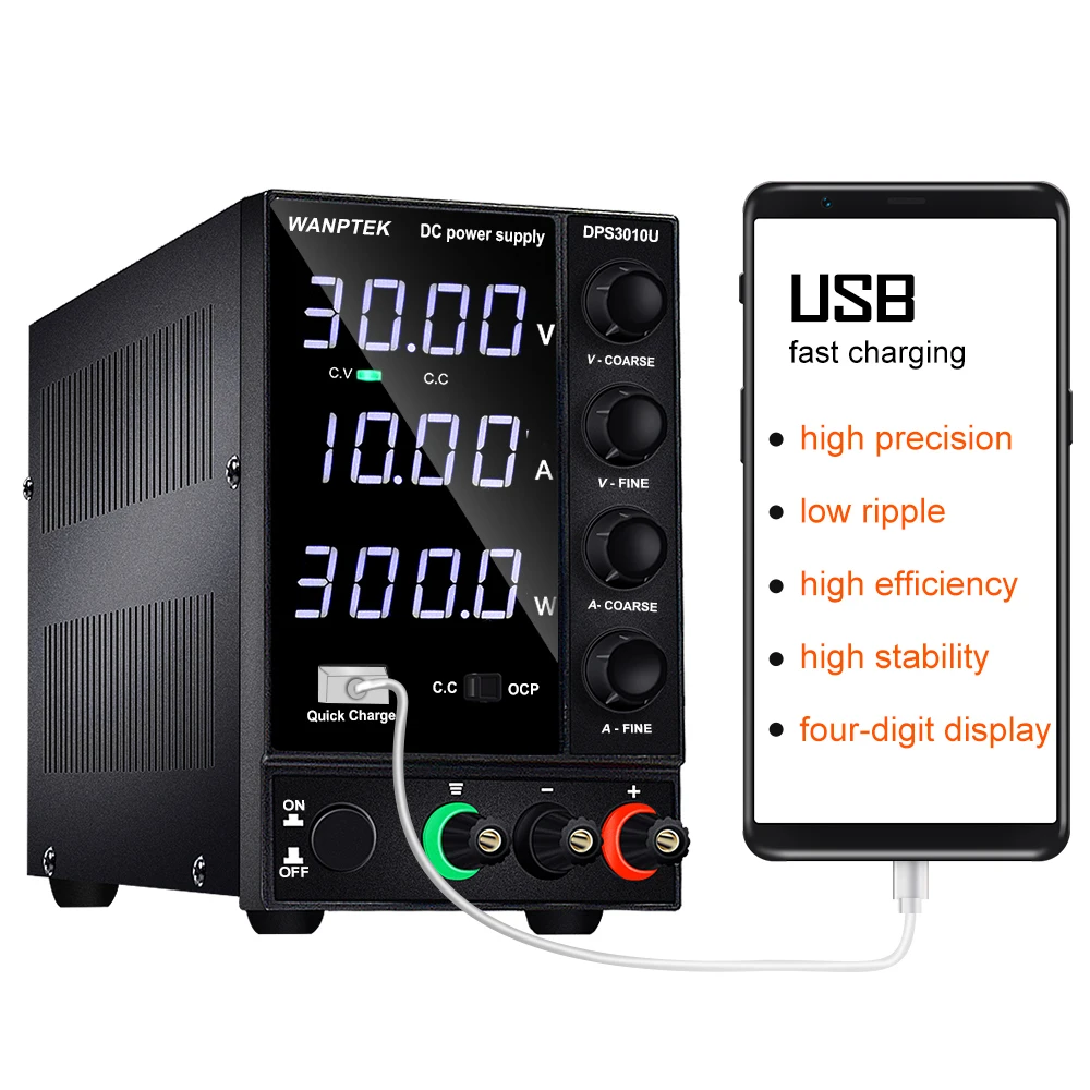 Power Supply Adjustable Dc 30v 10a Led Digital Lab Bench Power Source Stabilized 