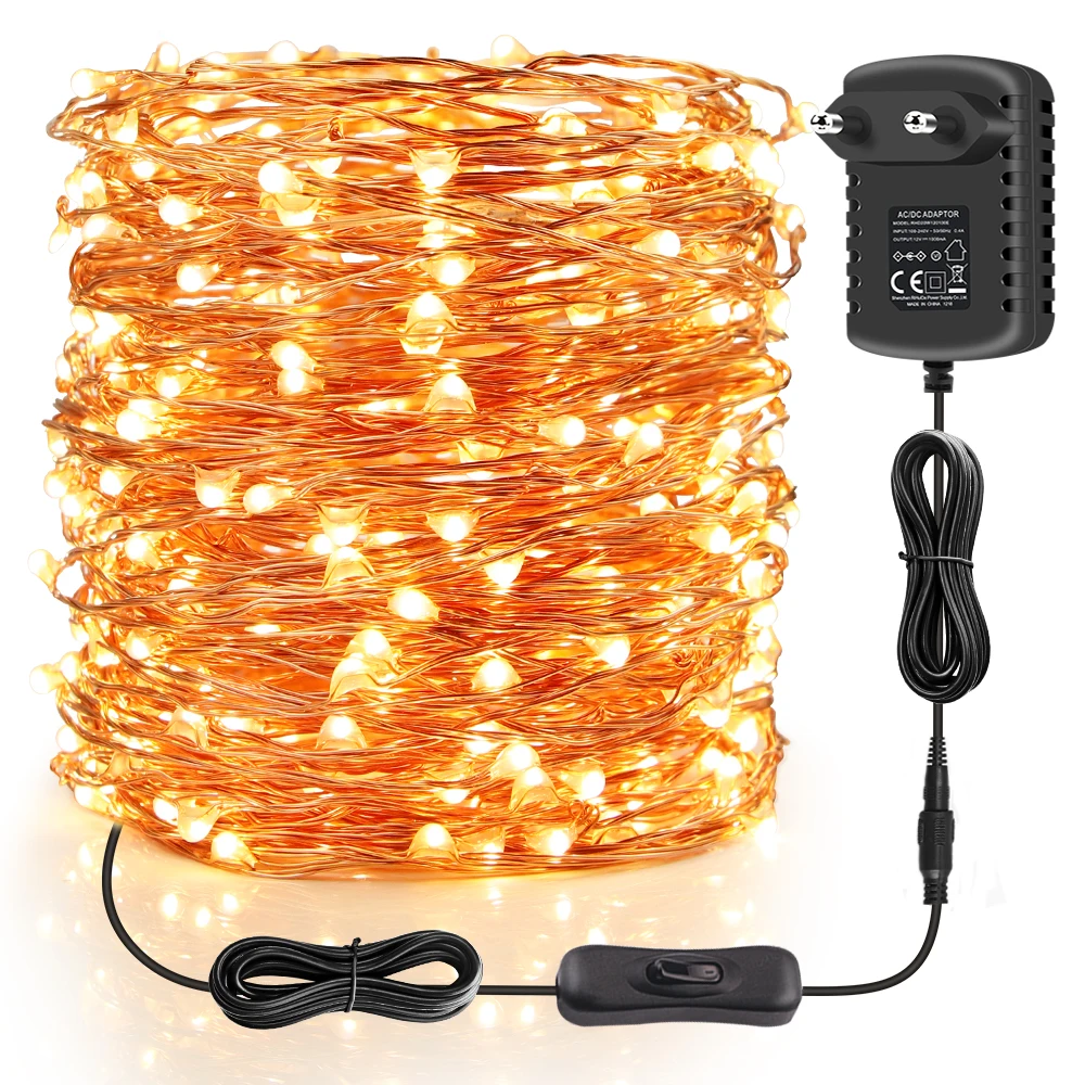 

99ft 30m LED String Lights UL Listed Plug in Fairy Lights, 300 LED Warm White Starry String Light with ON/Off Switch
