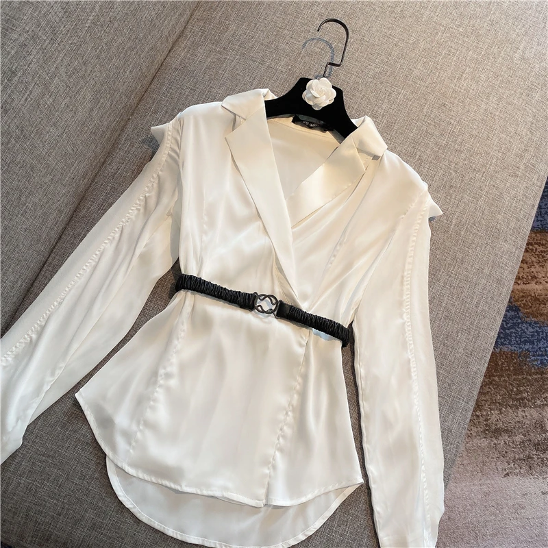 

Women's Blouse 2020 Spring Summer Lace-up Waist Slimming Long Sleeve Chiffon Blouse White Shirt Ladies Tops Blouses Blusas
