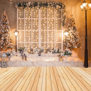 

Winter Merry Christmas Backdrop Photography for Party Christmas Tree Wood Floor Vinyl Background Photo Studio Photophone