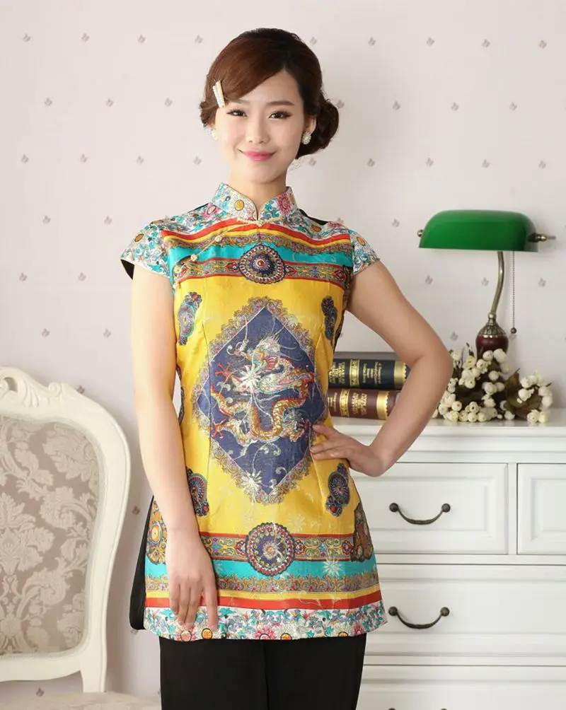 Китайский стиль ретро женский летний Повседневный короткий топ cheongsam Улучшенный Повседневный модный костюм Tang Летняя женская рубашка