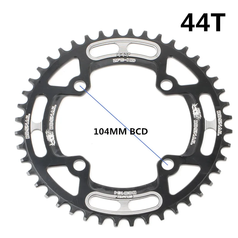 104BCD 40/42/44/50/52T горный велосипед Звездочка MTB велосипед диаметра окружности болтов(Алюминий узкая широкая цепь из колец цепь - Цвет: 44T black