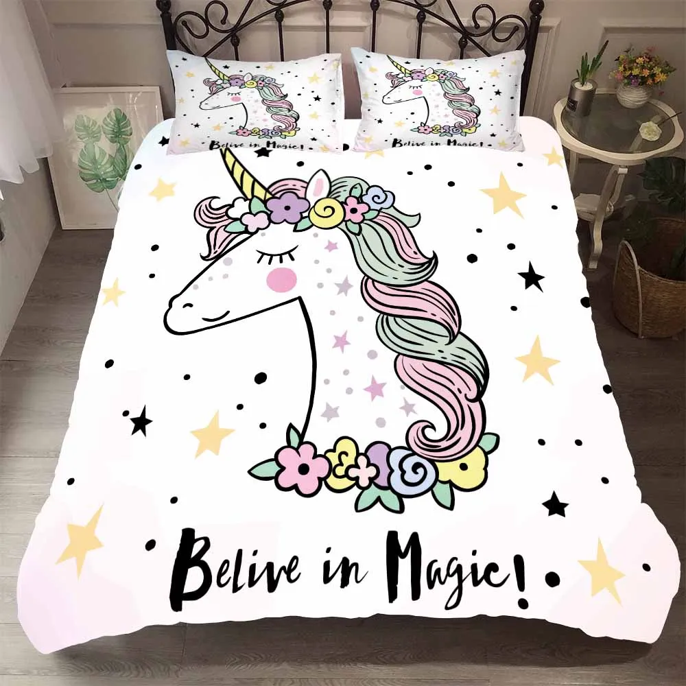 Home Textile Unicorn Magic Star Comforter Sets Girls Kids Skin Friendly Bedding Set Double King Bed Duvet Cover Winter Bedspread Bedding Sets Aliexpress