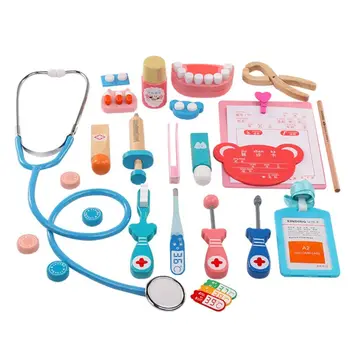 

24 Pcs Dentist Toys Children Pretend Doctor Set Wooden Simulation Dentist Props