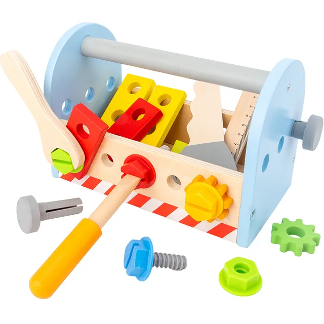 Kids Toolbox Toy Wooden Pretend Game Puzzle Montessori Disassembly Set Simulation Multifunctional Repair Carpenter Tool Boy Gift 4