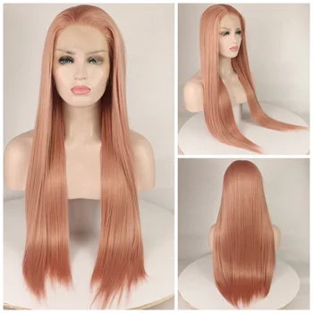 

26 Inch Hand Tied Light Colored Free Part Futura Fiber Hair Wigs Long Straight Heat Resistant Synthetic13×4 Lace Front Wigs