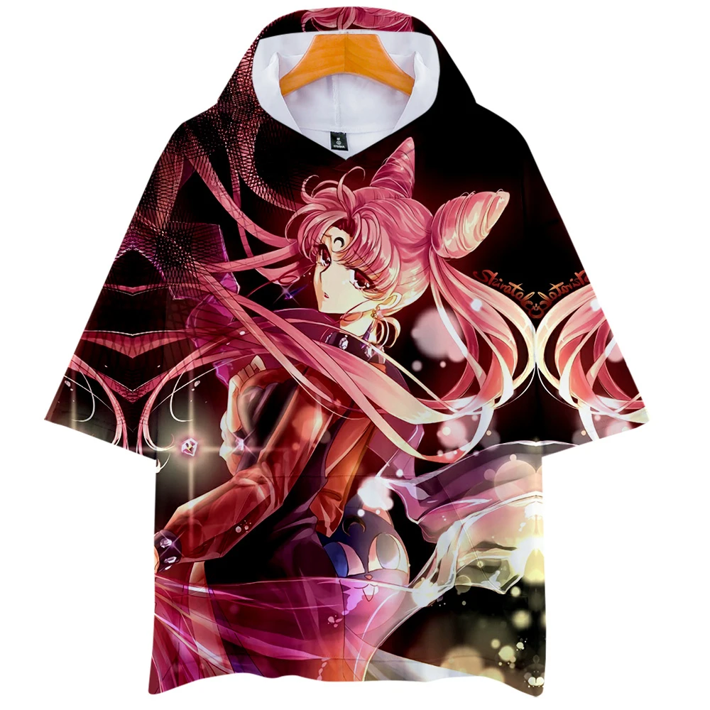 Sailor Moon 3D Harajuku Hoodies sweatshirts Men women Clothes Short Sleeve Hooded Hip Hop Casual streetwear