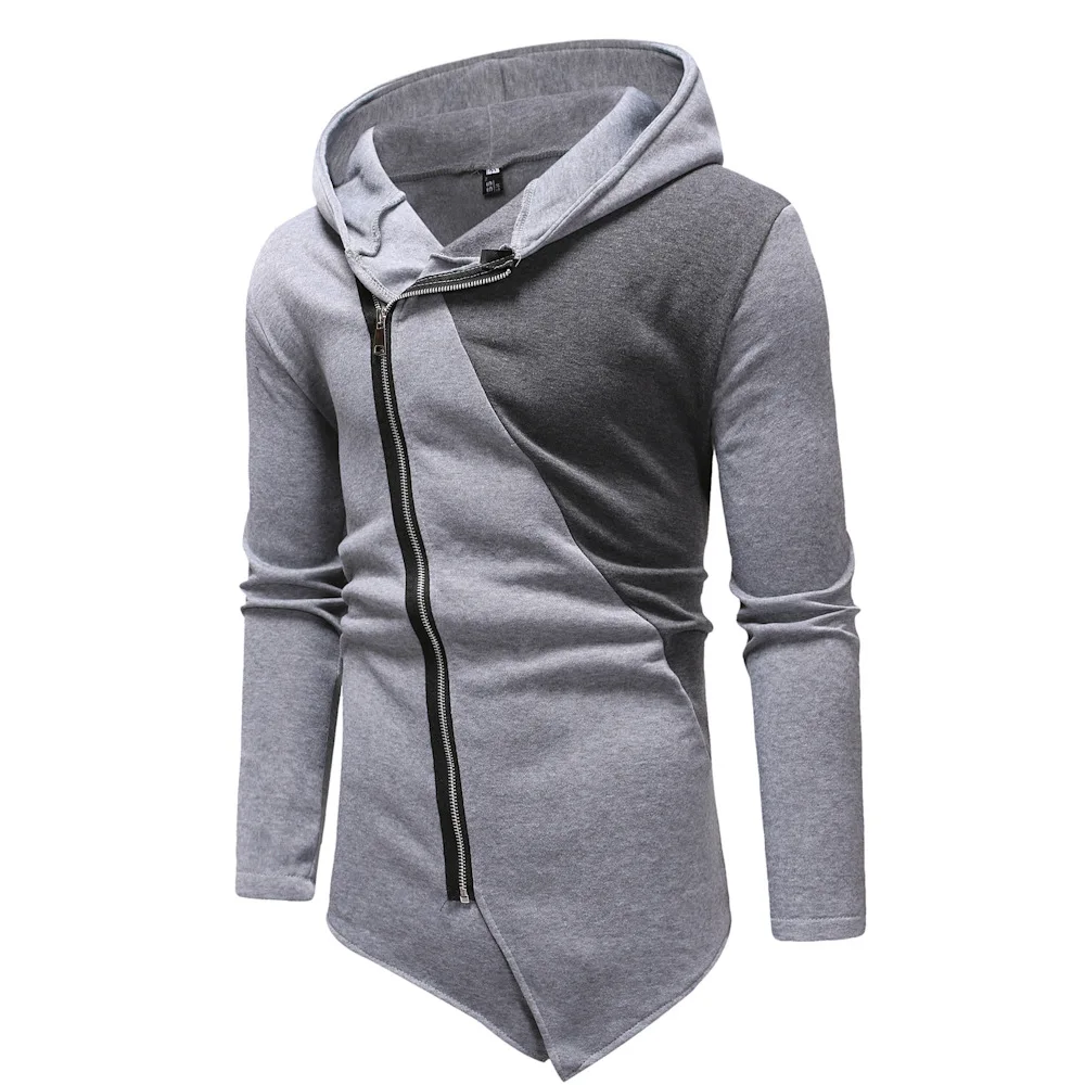 

New Spring and Autumn Men's Jacket Diagonal Zipper Stitching Contrast Hoodie Fashion Sports Cardigan Street Men's Clothing