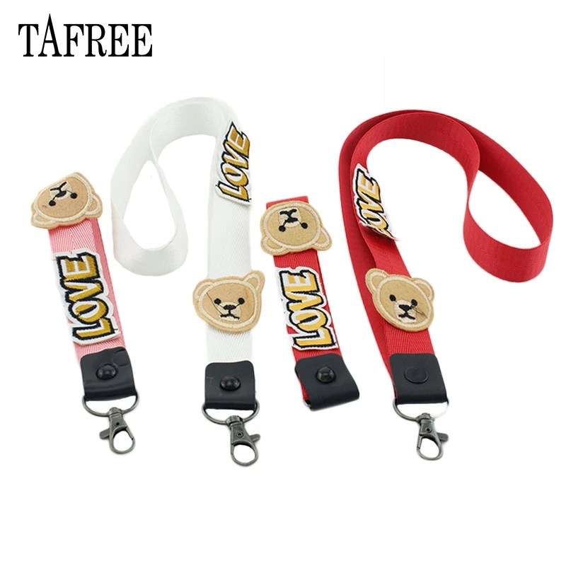

TAFREE Pink White Red Bear Neck Wrist Strap Webbing Keychain Lanyard Mobile Phone Ribbon Key Belt For Bag clothing accessories