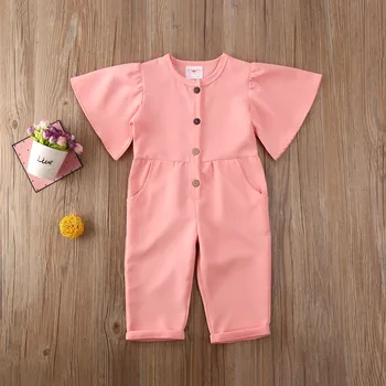 

Pudcoco Toddler Baby Girl Clothes Solid Color Short Sleeve Button Romper Jumpsuit One-Piece Outfit Sunsuit Clothes
